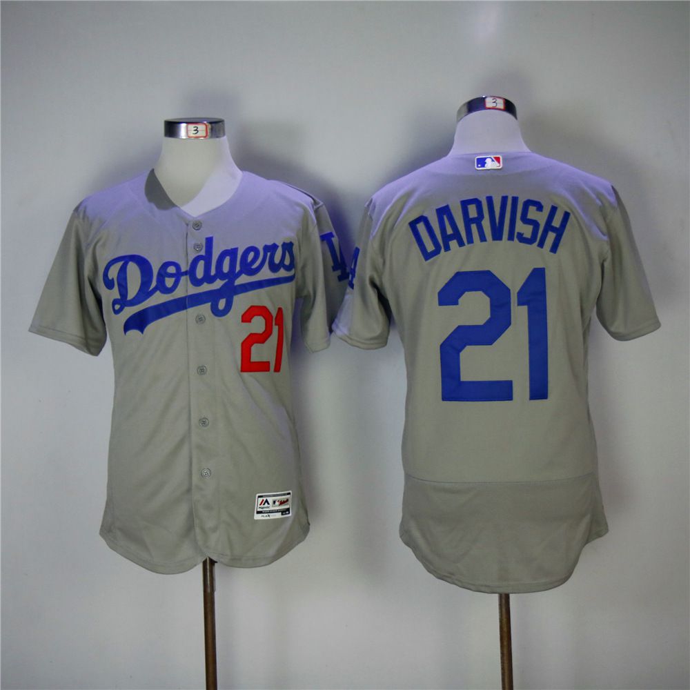 Men Los Angeles Dodgers #21 Darvish Grey Elite MLB Jerseys